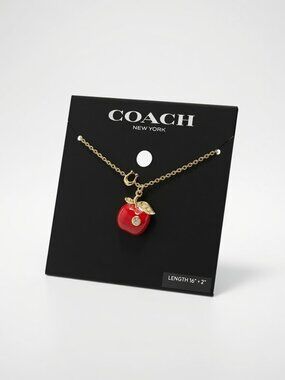 NWT Coach Signature Red Apple Pendant Necklace